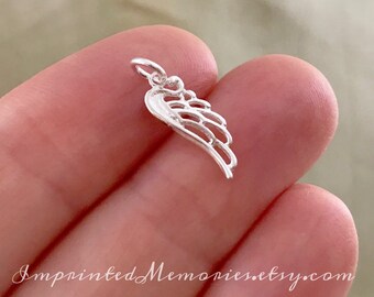 Tiny Solid Sterling Silver Angel Wing Charm - Angel Wing pendant - Memorial Charm In Loving Memory Religious Charms - Gift for her