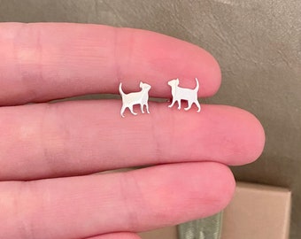 Cat Earrings - 925 Sterling Silver Nickle Free - Tiny Stud Earrings - Post Earrings