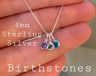 Super TINY 4mm Solid Sterling Silver Birthstone Necklace - Personalized Gift for Mom - Gift for Wife Kids Children's Birthstones New Baby