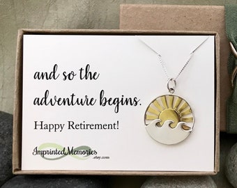 Retirement Gift for Women - Sun WAVE Necklace Retirement Gift for Her Retirement Necklace Travel Ocean Beach Nature Teacher Nurse Adventure