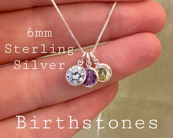 Minimalist Mom's Birthstone Necklace - Sterling Silver - Personalized Christmas Gift Gift for Wife from Kids - Children's Birthstones