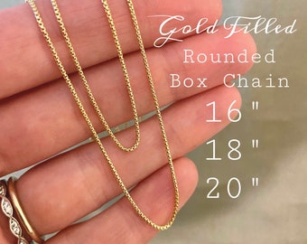 Gorgeous 14kt GOLD Filled Rounded Box Chain - Sturdy Length 16" 18" 20" Yellow Gold Necklace - Women Girls Everyday 14kt 1.1mm - Guaranteed