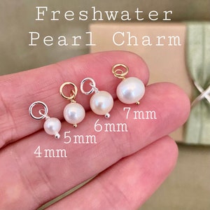 Real Freshwater Pearl Charm - Round or Potato - Ivory 4mm 5mm 6mm 7mm Sterling Silver or Gold Wire Wrapped - For Earrings Bracelet Necklace