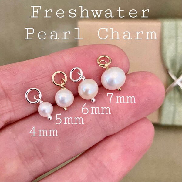 Real Freshwater Pearl Charm - Round or Potato - Ivory 4mm 5mm 6mm 7mm Sterling Silver or Gold Wire Wrapped - For Earrings Bracelet Necklace