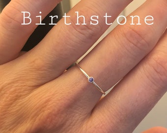 TINY Stacking Birthstone Ring - 2mm Gold Filled, Rose Gold Filled or Sterling Silver - New Mom Kids Birthstones - Push Present - Birthday