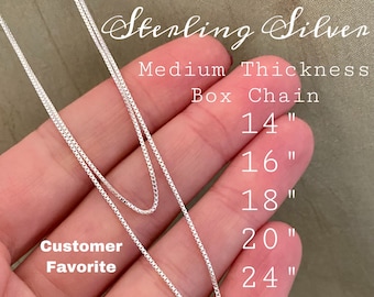 Durable 925 Sterling Silver Necklace Chain - Length 16" 18" 20" 24" Inch Box Chain - Strong - Favorite option at ImprintedMemories