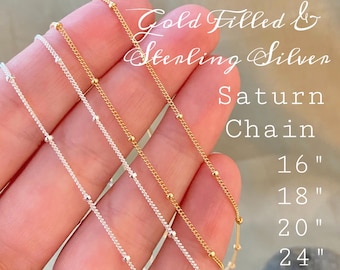 14kt Gold Filled OR 925 Sterling Silver Dainty Saturn Chain - Curb Chain Satellite Chain - Length 16 18 20 24 Inches Necklace - Guaranteed