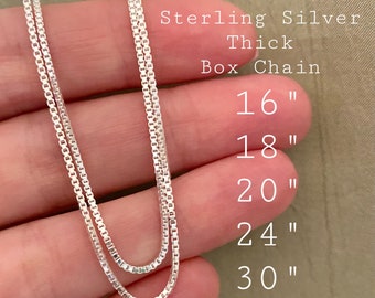 THICKEST Sterling Silver Box Chain Necklace - Pick Length 16" 18" 20" 24" 30" - Durable Silver Chain - 1.2mm Box Chain 0.925 - Guaranteed