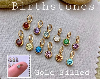 Tiny 4mm 14kt GOLD Filled Highest Quality Birthstone Charm - Yellow Gold AAA CZ - Closed Jumpring for Necklace Gift Girls Women Mom