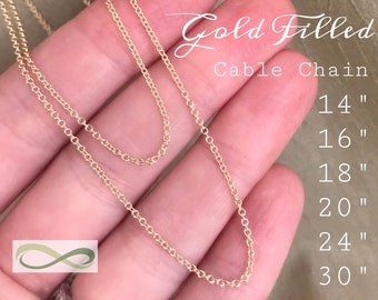 14kt GOLD Filled Cable Chain - Choose Length 14" 16" 18" 20" 24" 30" Inches Yellow Gold Necklace Chain - Women Sturdy 1.3mm - Guaranteed