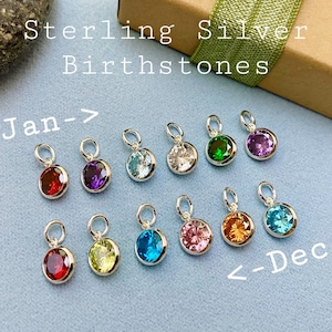 Birthstones shown in color order from Red January to Blue December