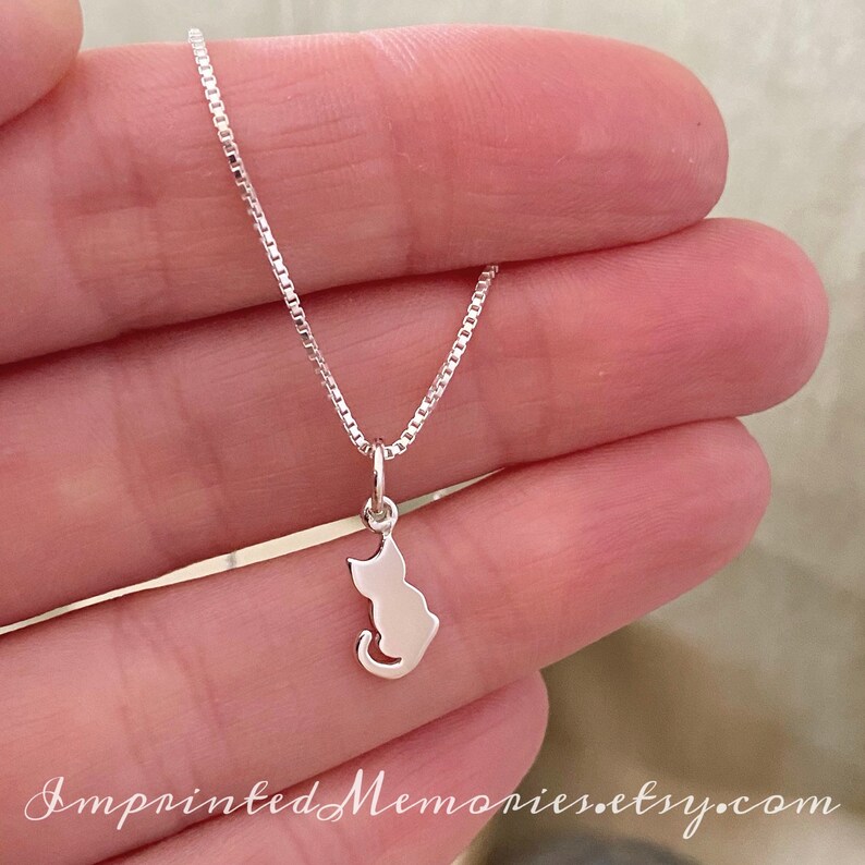 Cat Necklace TINY Sterling Silver Cat Charm Necklace Crazy Etsy