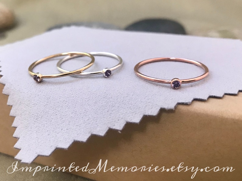 TINY Silver or Gold or Rose Gold Stackable Birthstone Ring 2mm Gold Filled or Sterling Silver Baby Miscarriage Gift for New Mom Kids image 8