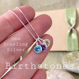Gorgeous Solid Sterling Silver Birthstone Necklace 6mm Personalized Gift for Mom Gift for Wife Grandma from Kids Children's Birthstones image 7