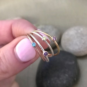 TINY Silver or Gold or Rose Gold Stackable Birthstone Ring 2mm Gold Filled or Sterling Silver Baby Miscarriage Gift for New Mom Kids image 3