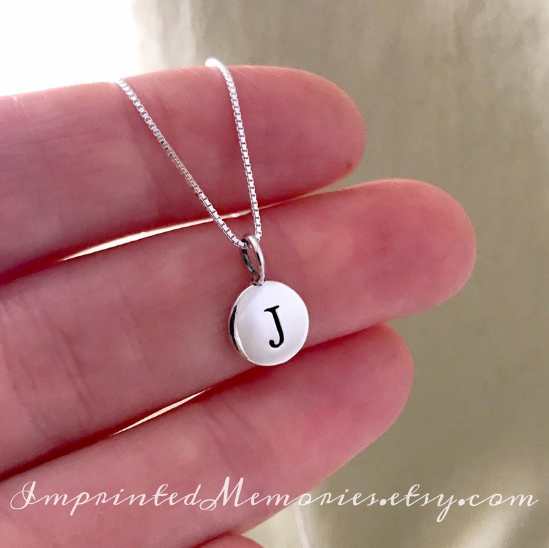 Simple TINY Sterling Silver Initial Charm Necklace Birthday Etsy