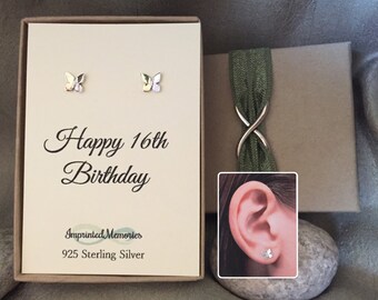 Sweet 16 Birthday gift for Her - Sterling Silver Butterfly Earrings - Butterfly Studs - Birthday Gift for Girl - 16th Birthday Gift for 16th