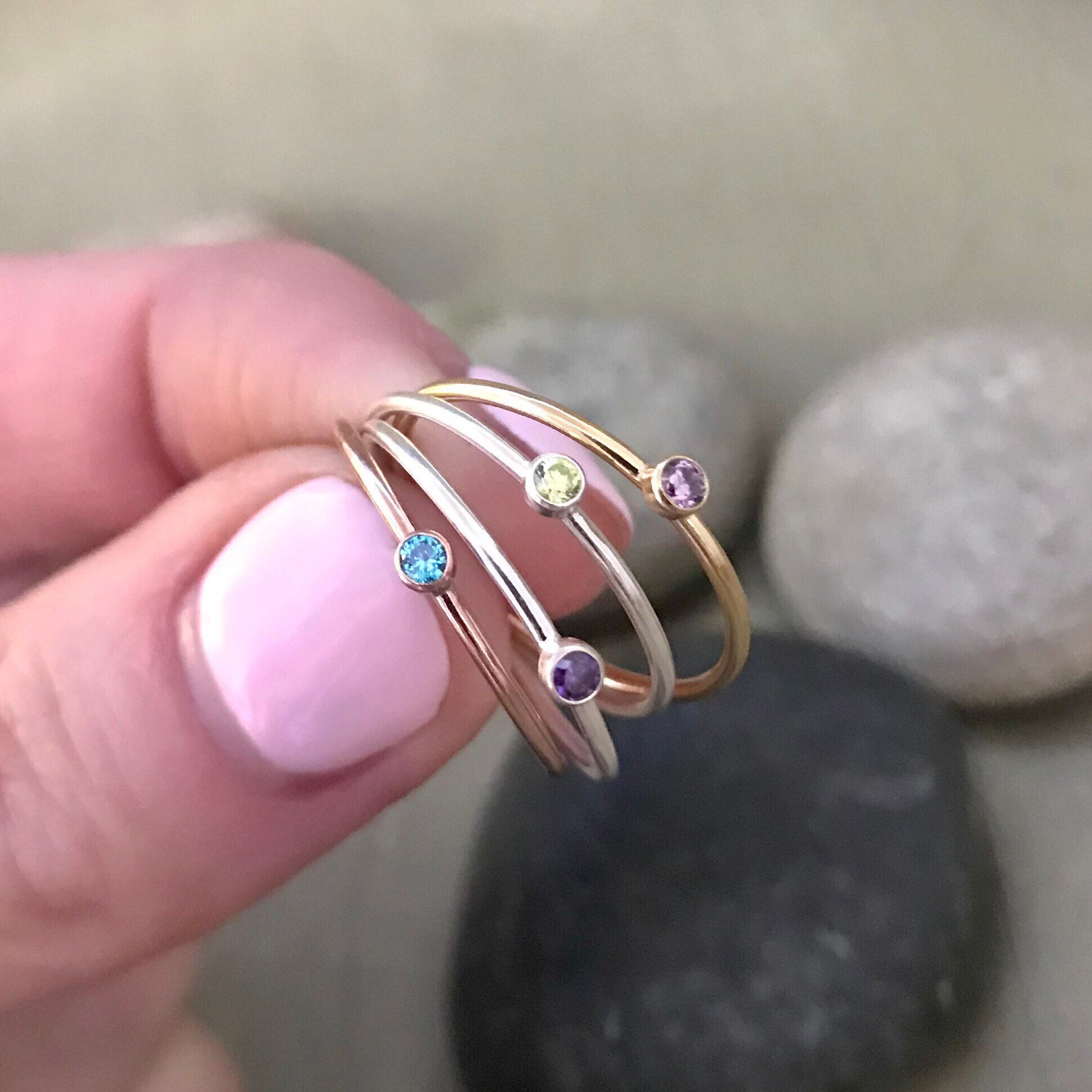 TINY Dainty Stackable Birthstone Ring 2mm Gold or Rose Gold Etsy