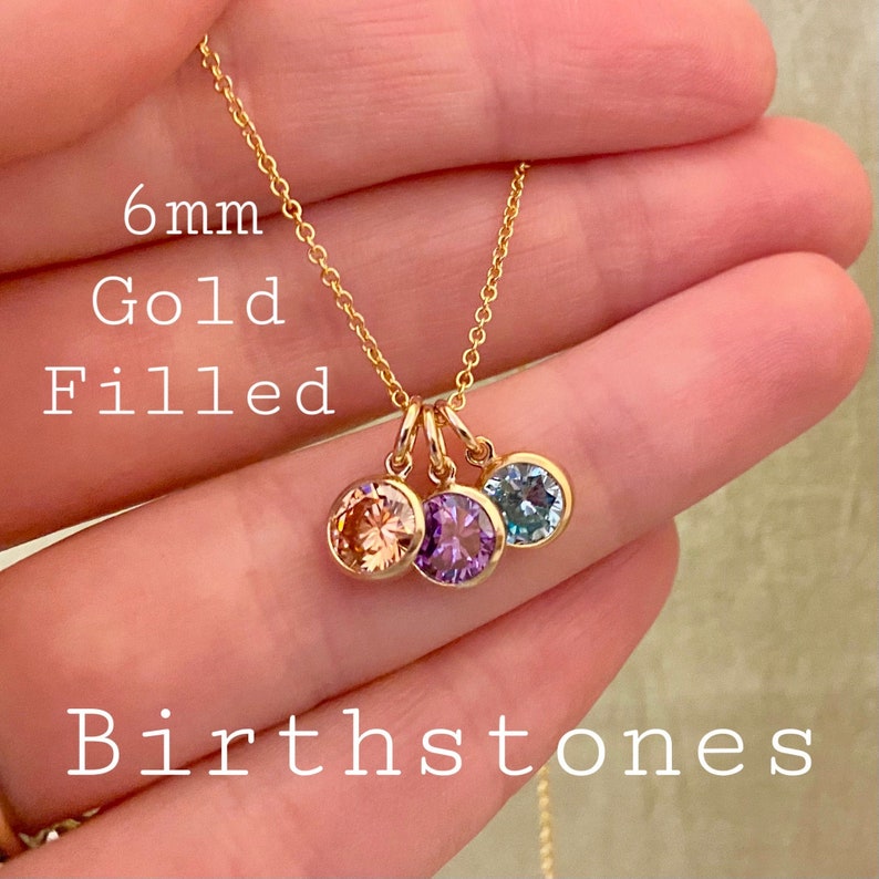 Gorgeous 6mm 14kt Gold Filled Birthstone Necklace Personalized Gift for Mom Gift for Wife from Kids Children's Birthstones New Baby image 1