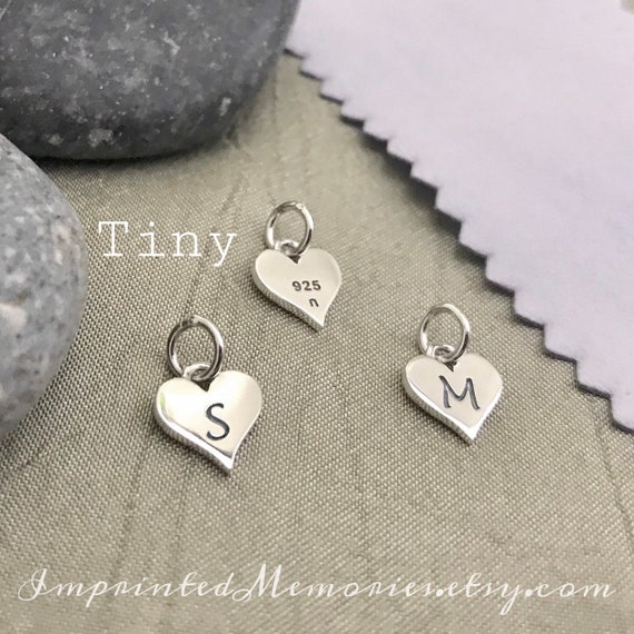 Tiny 8mm Sterling Silver Heart Letter Charm Personalized Charms 925 Solid  Silver Monogram Charm ONE Initial Dainty Tiny Silver Heart Charm 