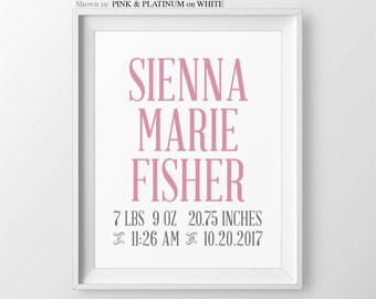 Baby Girl Personalized Baby Birth Stats Baby Photo Prop Girl Nursery Decor Gift Shower Gift Personal Baby Gifts Newborn Girl Birth Stats