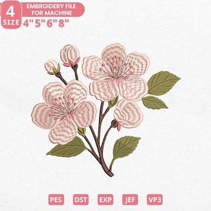 桜の刺繍デザイン、桜の機械刺繍ファイル、4サイズをすぐにダウンロード可能 Pes Dst Jef Exp Vp3