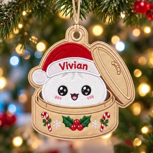 Llavero con aplique de bollo Bao navideño ITH / Etiqueta para bolsa de vaporera de dumplings Kawaii / PES JEF VP3