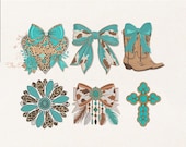 Western Boho Machine Embroidery Bundle, Turquoise And Cow Print Embroidery Designs, Digital Files For Apparel, Pes Dst Jef Vp3