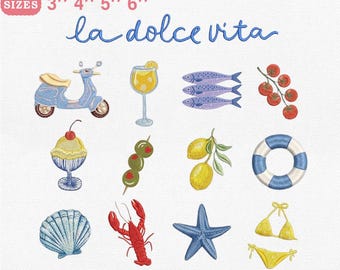 La Dolce Vita Embroidery Bundle| Italian Summer Embroidery File | Mediterranean Beach Vacation Pes Dst Jef Vp3 | Instant Download