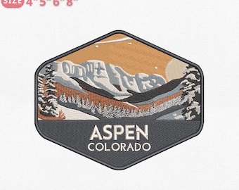 Aspen Colorado Embroidery Design, Snowy Mountain and Ski Resort Scene Machine Embroidery File, 4 Sizes, Instant Download Dst Pes Jef Exp Vp3