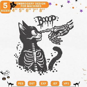Skeleton Cat Embroidery Design, Halloween  Ghost Hand with Spooky Cat Bones Machine File for Embroidery, Instant Download, PES DST