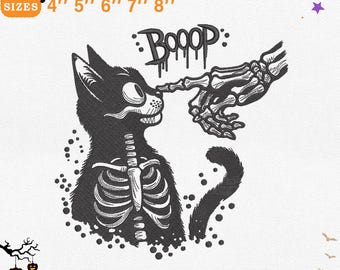 Skeleton Cat Embroidery Design, Halloween  Ghost Hand with Spooky Cat Bones Machine File for Embroidery, Instant Download, PES DST
