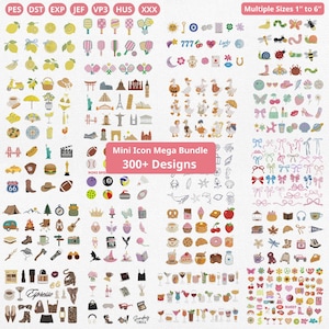 300+ Mini Machine Embroidery Design Mega Bundle | Tiny Coquette Travel Food And Sports Patterns | PES JEF Formats