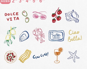 La Dolce Vita Line Art Embroidery Bundle| Italian Summer Doodle Embroidery File | Mediterranean Beach Vacation Pes Dst Jef| Instant Download