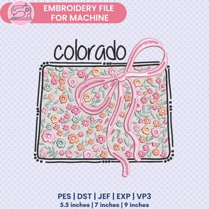 Colorado Floral Embroidery Design, Floral Colorado State Machine Embroidery, Girly Trendy, Instant Download, Dst,Pes,Jef,Exp,Vp3