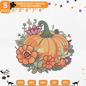 Halloween Kürbis Blumen Stickerei Design, Bunte Herbst Ernte Muster Maschinenstickerei, Sofort Download Dst Pes Exp Jef Vp3