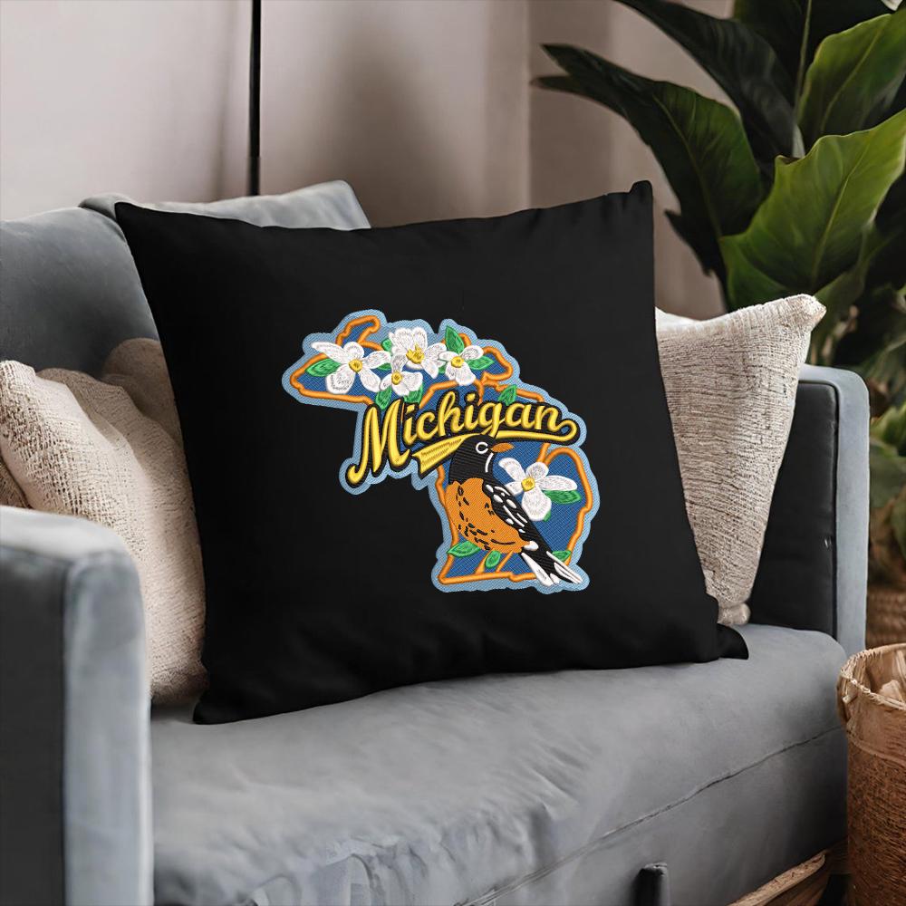 Michigan State Embroidery Design, Robin Bird and Apple Blossom Flower ...