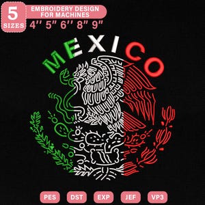 Mexico Emblem Embroidery Design, Bold Mexican Eagle and Snake with Flag Colors Machine File for Embroidery, Instant Download, PES DST File