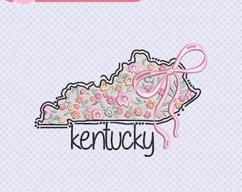 Kentucky Floral Embroidery Design, Coquette Bow Kentucky State Machine Embroidery, Girly Trendy, Instant Download, Dst, Pes, Jef, Exp, Vp3