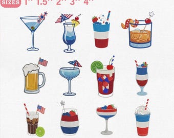Patriotic Drink Embroidery Bundle, 4th Of July Cocktail USA 250 Anniversary Machine File, Digital File, Instant Download, Pes Dst Jef Vp3