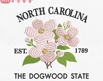 North Carolina Embroidery Design, North Carolina Flower Dogwood Machine Embroidery File, The Dogwood State Floral, Instant Download 4 Sizes