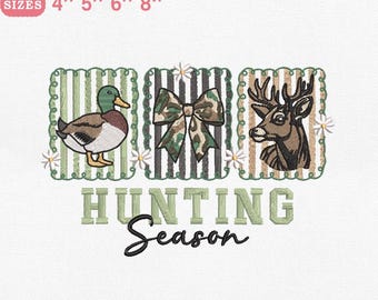 Hunting Fishing Season Embroidery Design, Duck Bow Deer Hunting Theme Pattern Machine Embroidery File, Instant Download Dst Pes Exp Jef Vp3