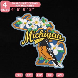 Michigan State Broderidesign, Rödhake och Äppelblomma, Kartkonturfil för Maskinbroderi, Omedelbar Nedladdning, PES DST