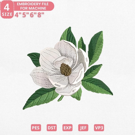 The Magnolia Flower Embroidery Design, Mississippi Flower State Machine Embroidery File, The Magnolia Floral, Instant Download Pes Dst