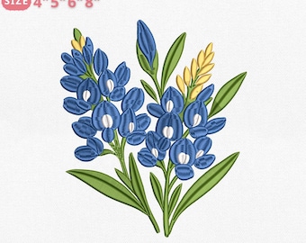 The Bluebonnet State Western Floral Embroidery Design, Texas Flower Bluebonnet Machine Embroidery File, Instant Download 4 Sizes Pes Dst Vp3