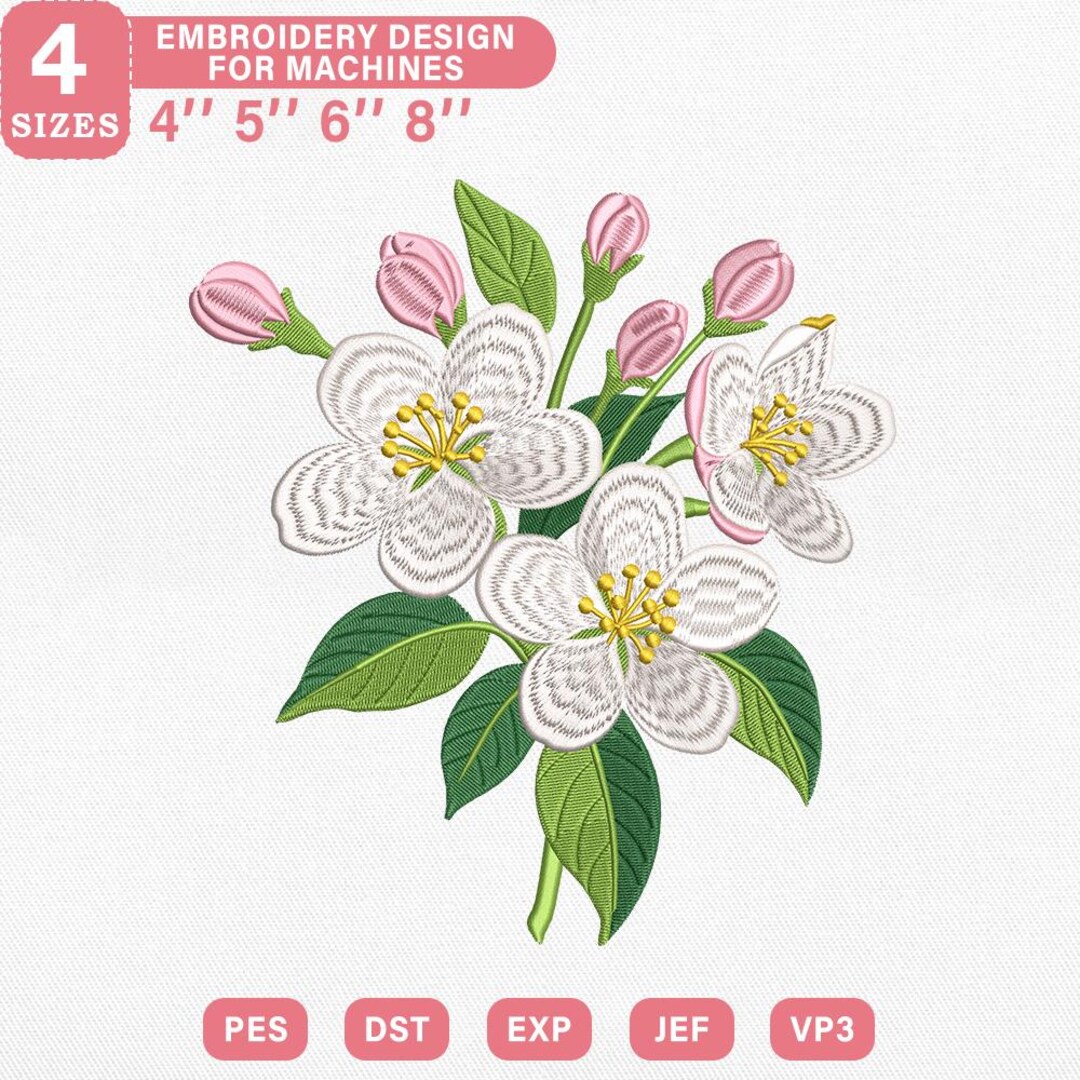 The Apple Blossom Embroidery Design, Arkansas Flower State Machine ...