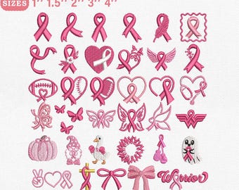 Breast Cancer Awareness Mini Bundle Embroidery Design, Pink Ribbon Survivor Machine Embroidery File, Pink October Warrior Pes Dst Exp