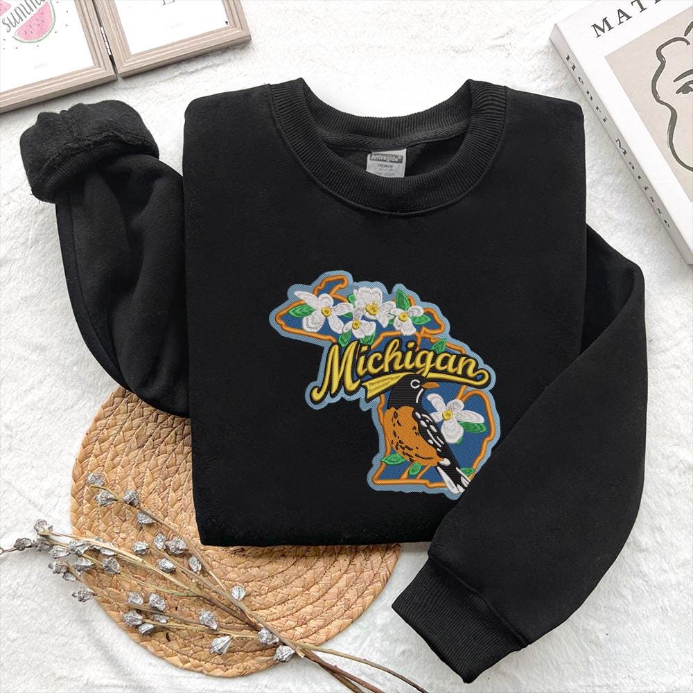Michigan State Embroidery Design, Robin Bird and Apple Blossom Flower ...