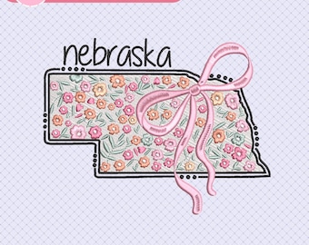 Nebraska Floral Embroidery Design, Floral Nebraska State Machine Embroidery, Girly Trendy, Instant Download, Dst,Pes,Jef,Exp,Vp3, 3 Sizes