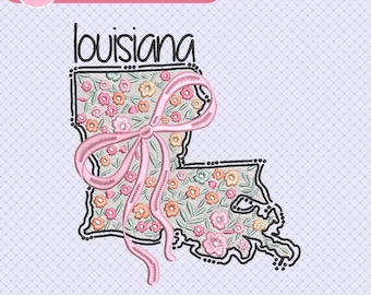 Louisiana Floral Embroidery Design, Coquette Bow Louisiana State Machine Embroidery, Girly Trendy, Instant Download, Dst, Pes, Jef, Exp, Vp3